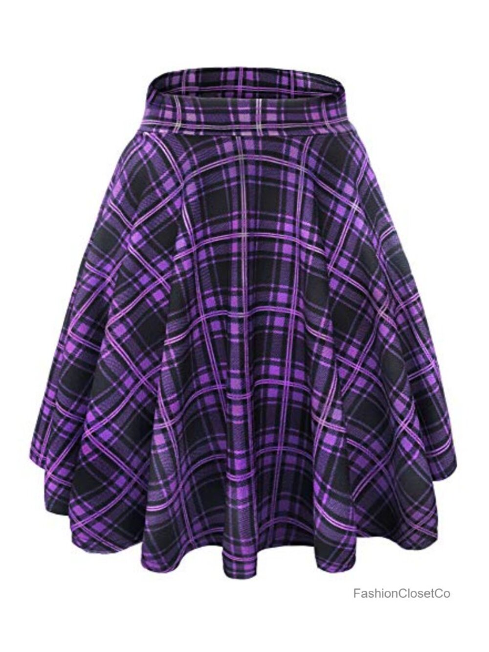 Stretchy Pleated A-Line Skater Mini Skirt High Rise Flared Midi Skirts for Women